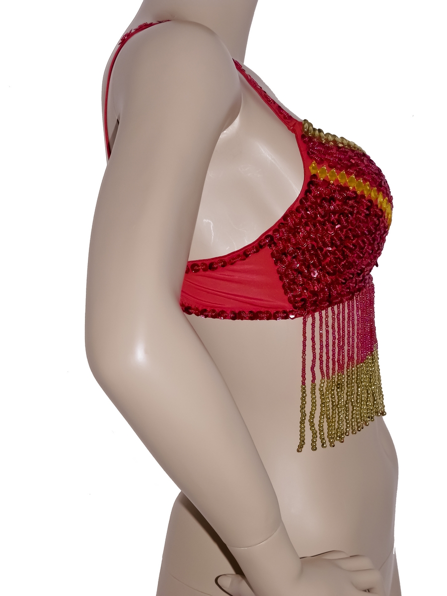 soutien-gorge danse orientale rouge dor&eacute;