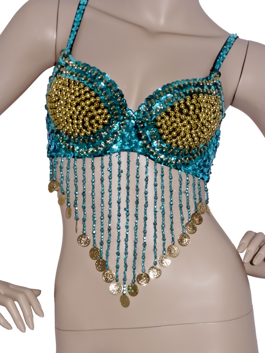 Soutien-gorge danse orientale turquoise et or