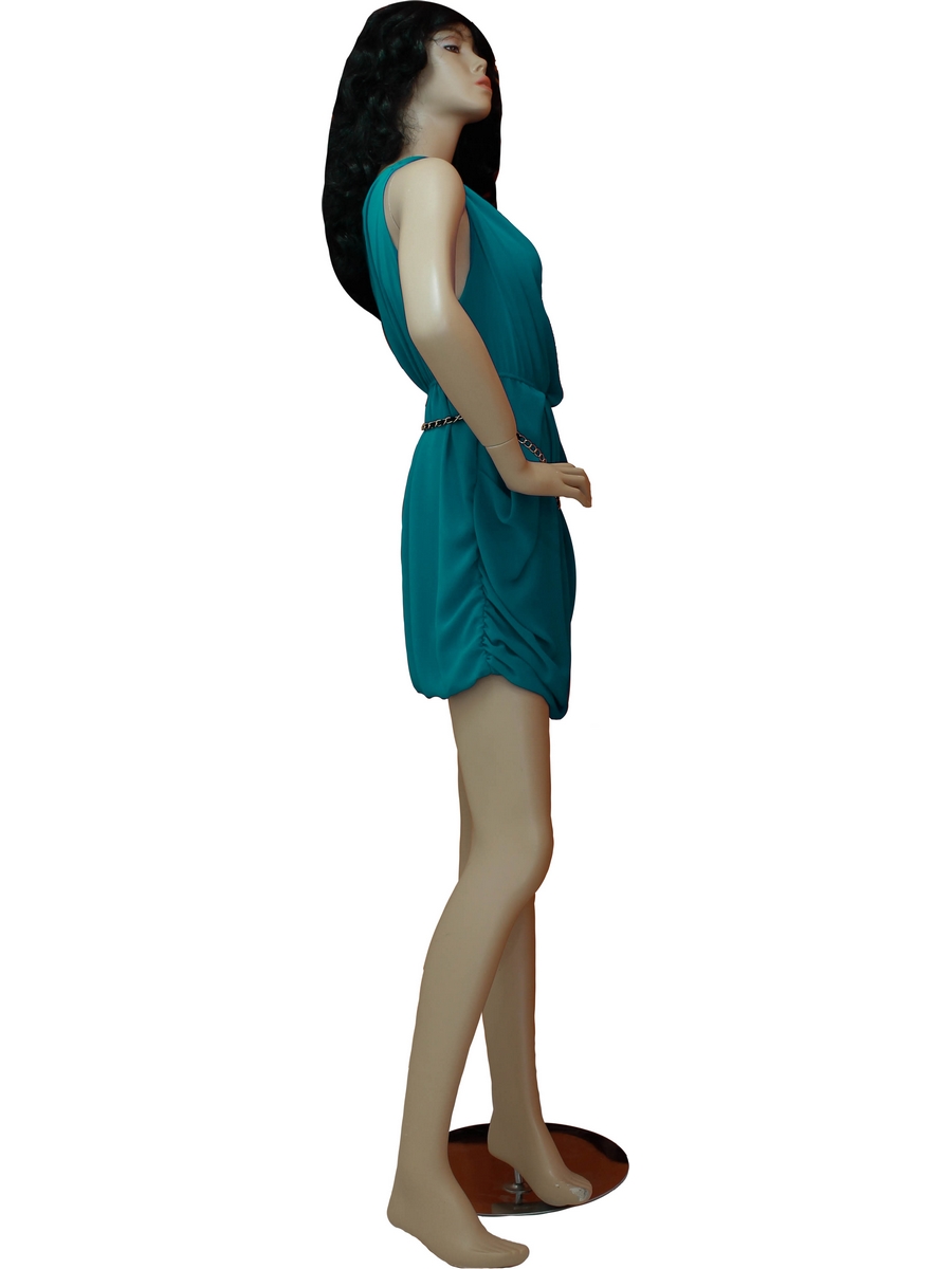 robe courte fluide col boule bleu